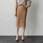 Cut-out Hem Lace Midi Skirt