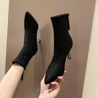 Sequined Pointed Spool-heel Ankle Boots
