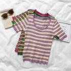 Striped U-neck Short-sleeve T-shirt