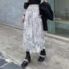 Elastic-waist Tie-dyed Midi Skirt White - One Size