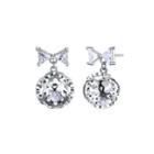 925 Sterling Silver Romantic Elegant Exquisit Hollow Out Flower Ball And Bowknot Earrings And Ear Studs With Cubic Zircon Silver - One Size