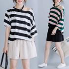 Cold-shoulder Striped T-shirt / Wide Leg Shorts