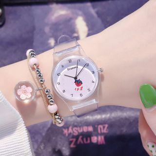 Set: Printed Clear Strap Watch + Beaded Bracelet
