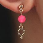 Bead Alloy Dangle Earring 01 - 1 Pair - Pink - One Size