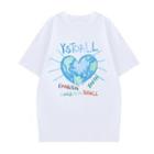 Short-sleeve Heart Print Lettering T-shirt White - One Size