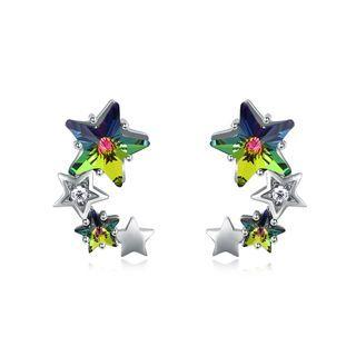 925 Sterling Silver Star Stud Earrings With Austrian Element Crystal Silver - One Size