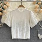 Stand-collar Lace Puff Short-sleeve Top
