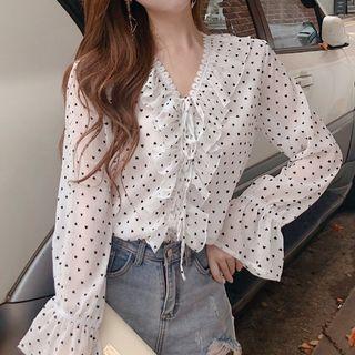 Heart Print Chiffon Blouse As Shown In Figure - One Size