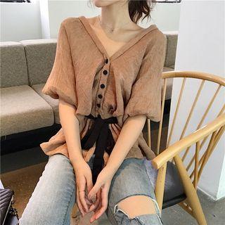 V-neck Elbow-sleeve Blouse As Shown In Figure - One Size