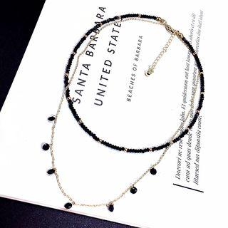 Beaded Layered Necklace Black - One Size