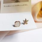 Cloud & Star Glaze Alloy Asymmetrical Earring 1 Pair - S925 Silver Earring - Cloud & Star - White & Gold - One Size