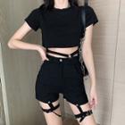 Set: Short-sleeve Top + Hot Pants + Belt