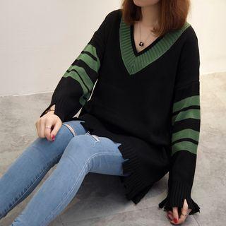 Striped Trim Loose-fit Sweater