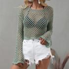 Long-sleeve Crew-neck Cut-out Crop Top