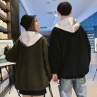 Couple Matching Faux Shearling Lettering Hoodie