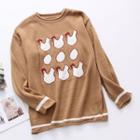 Chicken Print Sweater Milky Coffee - One Size