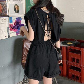 Lettering Cut Out Short-sleeve Playsuit