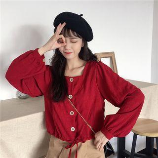 Buttoned Square-neck Blouse
