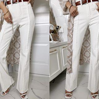 Fray-hem Seam-detail Boot-cut Pants