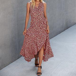Sleeveless Leopard Print Midi A-line Dress