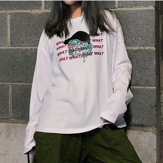 Character Print Lettering Long-sleeve T-shirt