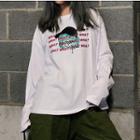 Character Print Lettering Long-sleeve T-shirt