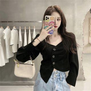 Square-neck Single Breasted Blouse