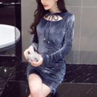 Long-sleeve Lace-up Mini Bodycon Velvet Dress