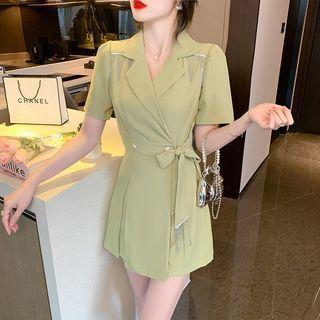 Set: Short-sleeve Tie-waist Skirt + Shorts