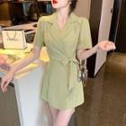 Set: Short-sleeve Tie-waist Skirt + Shorts