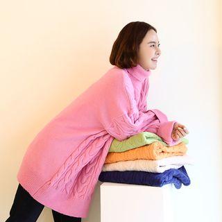 Colored Turtleneck Cable-knit Sweater