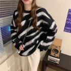 Zebra Stripe Round Neck Sweater