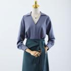Long-sleeve Blouse / Tie-waist Midi Pencil Skirt