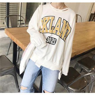 Print Distressed Long-sleeve T-shirt