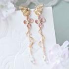 Alloy Rhinestone Butterfly Fringed Earring 1 Pair - Gold & Pink - One Size
