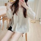 Square-neck Long-sleeve Blouse Light Almond - One Size