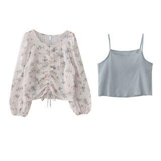 Floral Drawstring Blouse / Camisole Top / Set