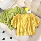 Square-neck Flower Trim Short-sleeve Shirt