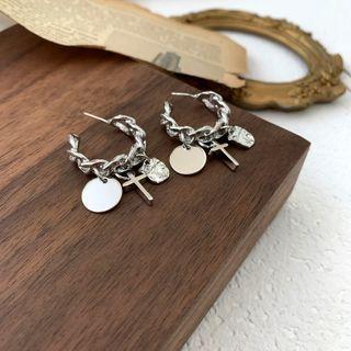 Chained Alloy Open Hoop Earring 1 Pair - Silver - One Size