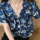 Short-sleeve Floral Shirt Floral - Dark Blue - One Size