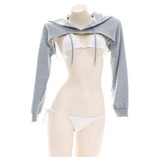 Plain Cropped Hoodie Gray - One Size