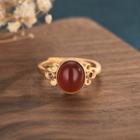 Faux Gemstone Bead Alloy Open Ring Red - One Size
