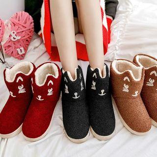 Fleece-lining Cat Print Short Snow Boots