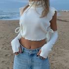 Sleeveless Tie-strap Knit Crop Top With Arm Sleeves