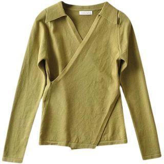 Collared Wrapped Knit Top
