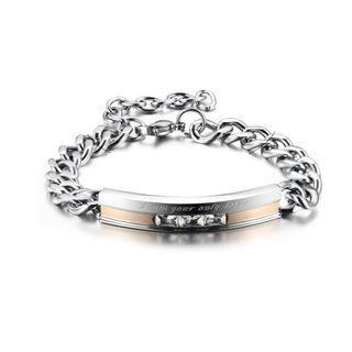 Fashion Elegant Rose Gold Geometric Rectangular 316l Stainless Steel Bracelet With Cubic Zirconia Silver - One Size