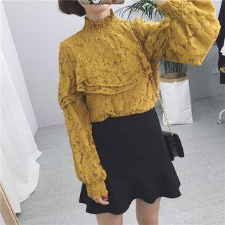 Ruffle Trim Lace Pullover