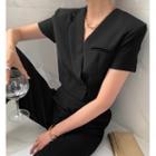 Short-sleeve V-neck Straight Leg Jumpsuit