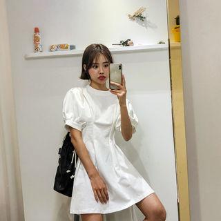Puff-sleeve A-line Mini Flare Dress