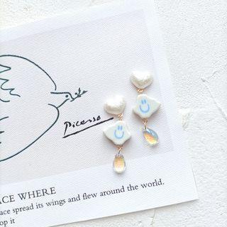 Heart Smiley Cloud Ceramic Faux Crystal Dangle Earring